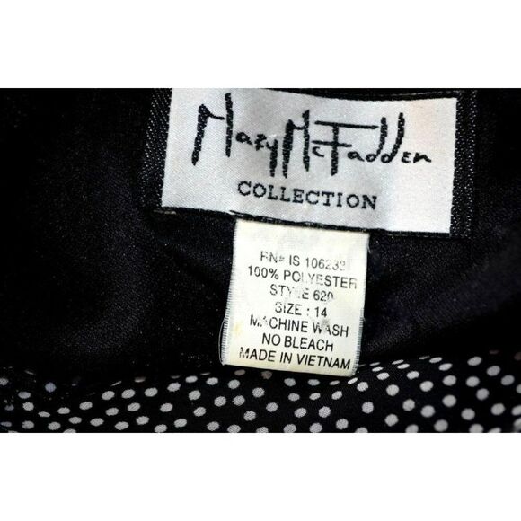 Mary McFadden Collection Sz 14 Mini Dot Ruffled Slip Dress Black & White BoHo - Picture 6 of 7